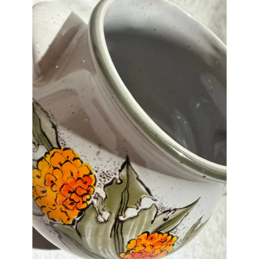 Pfalzkeramik Germany Marigold Floral Stoneware Crock‎ Speckled Pottery Planter